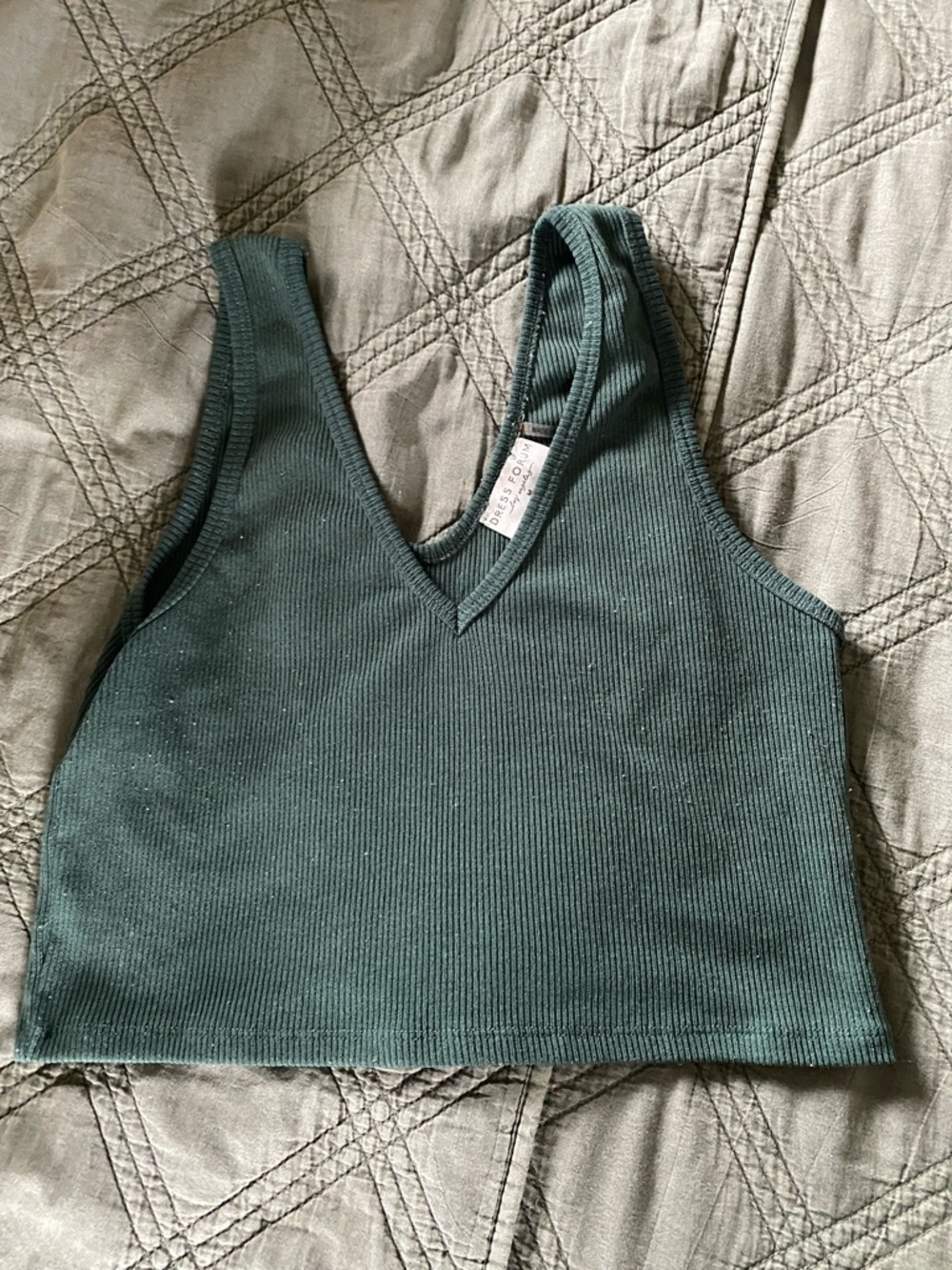 Forest Green Ribbed V-Neck Crop Tank